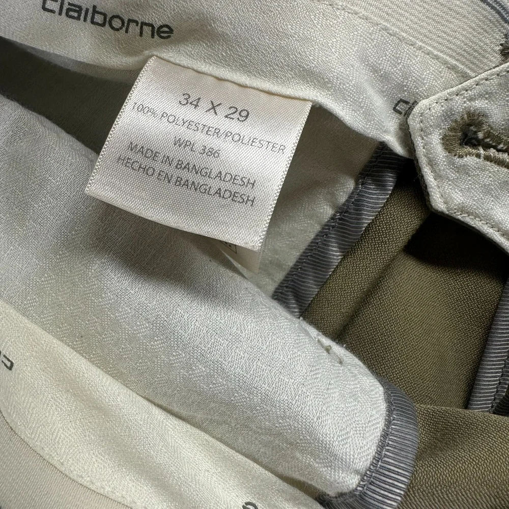 Liz Claiborne Pant Men 34x29 Beige Polyester Dress Preppy Business Career Office